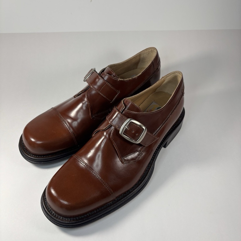 Vtg Bacco Bucci brown single monk strap dress Men's shoes Size 10 Italy Preppy